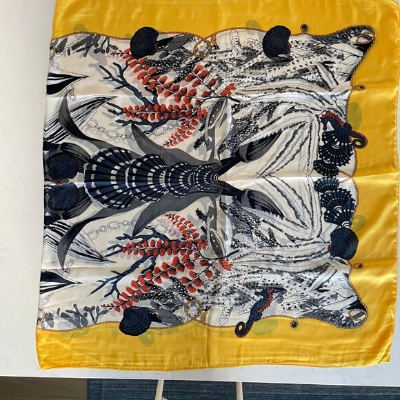 Ocean Themed 70" x 37" Silk Viscose Scarf/Wrap Made in P.R.C. Multi Color Sz OS - Picture 3 of 12